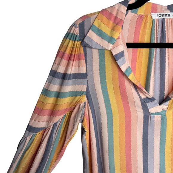 Self Contrast Women's XS Metallic Rainbow Striped V Neck Long Sleeve Top - Picture 4 of 9